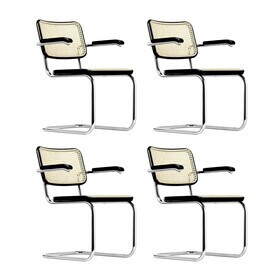 Thonet - S 64 V sledestoel met armleuningen met vlechtwerk set van 4