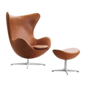 Fritz Hansen - Actie-set Egg™/Het Ei stoel + voetenbank leer